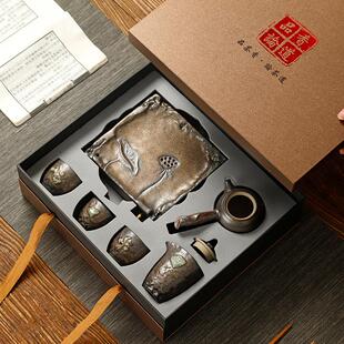 家用小功夫茶具泡茶日式 粗陶茶具套装 陶瓷茶壶茶杯办公室礼盒复古