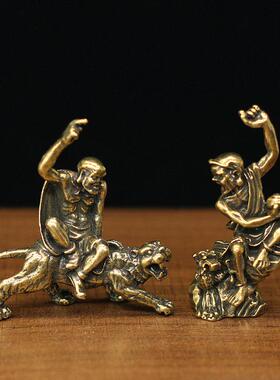 实心复古黄铜降龙伏虎罗汉桌面小摆件纯铜装饰工艺品十八罗汉摆设