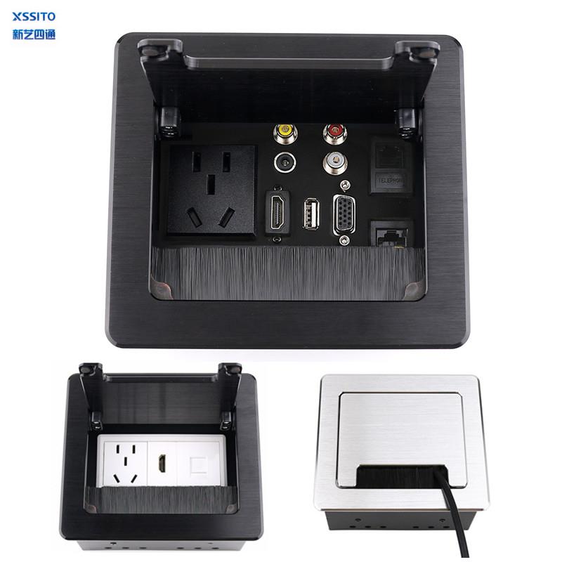 嵌入式多功能铝合金线盒五孔HDMI网络音视频USB电脑办公桌面插座