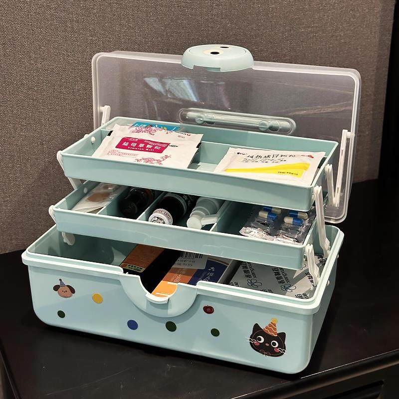 家用大容量多层隔室台式杂项收纳盒家用便携药品包装盒