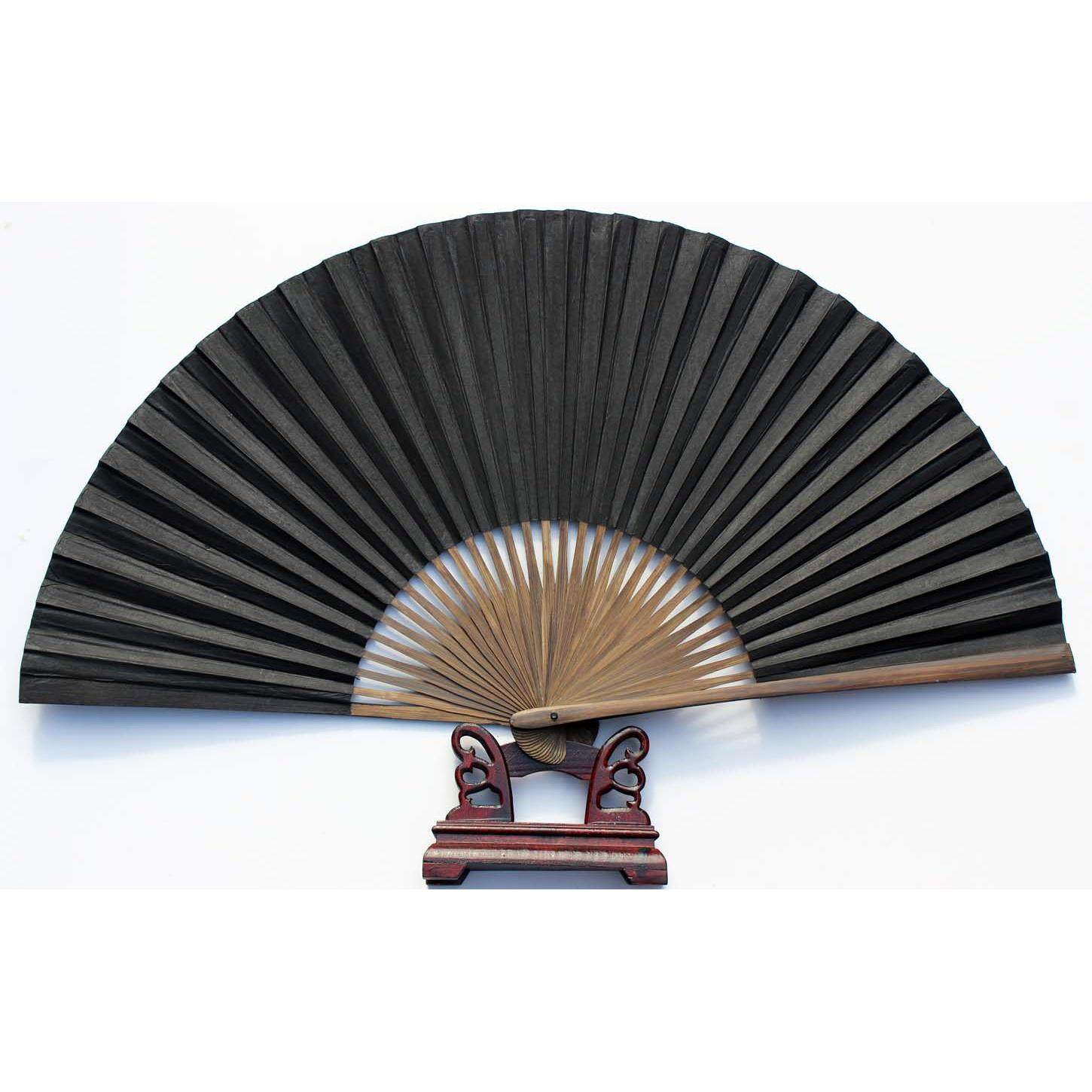 仙宝绍兴传统扇子 全棕扇工艺毛全本黑纸折扇 戏曲曲艺用黑扇子