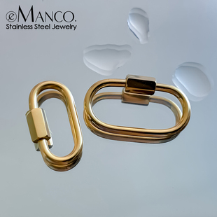 14k包金保色椭圆形螺丝扣吊坠不锈钢饰品配件DIY链条连接收尾吊扣