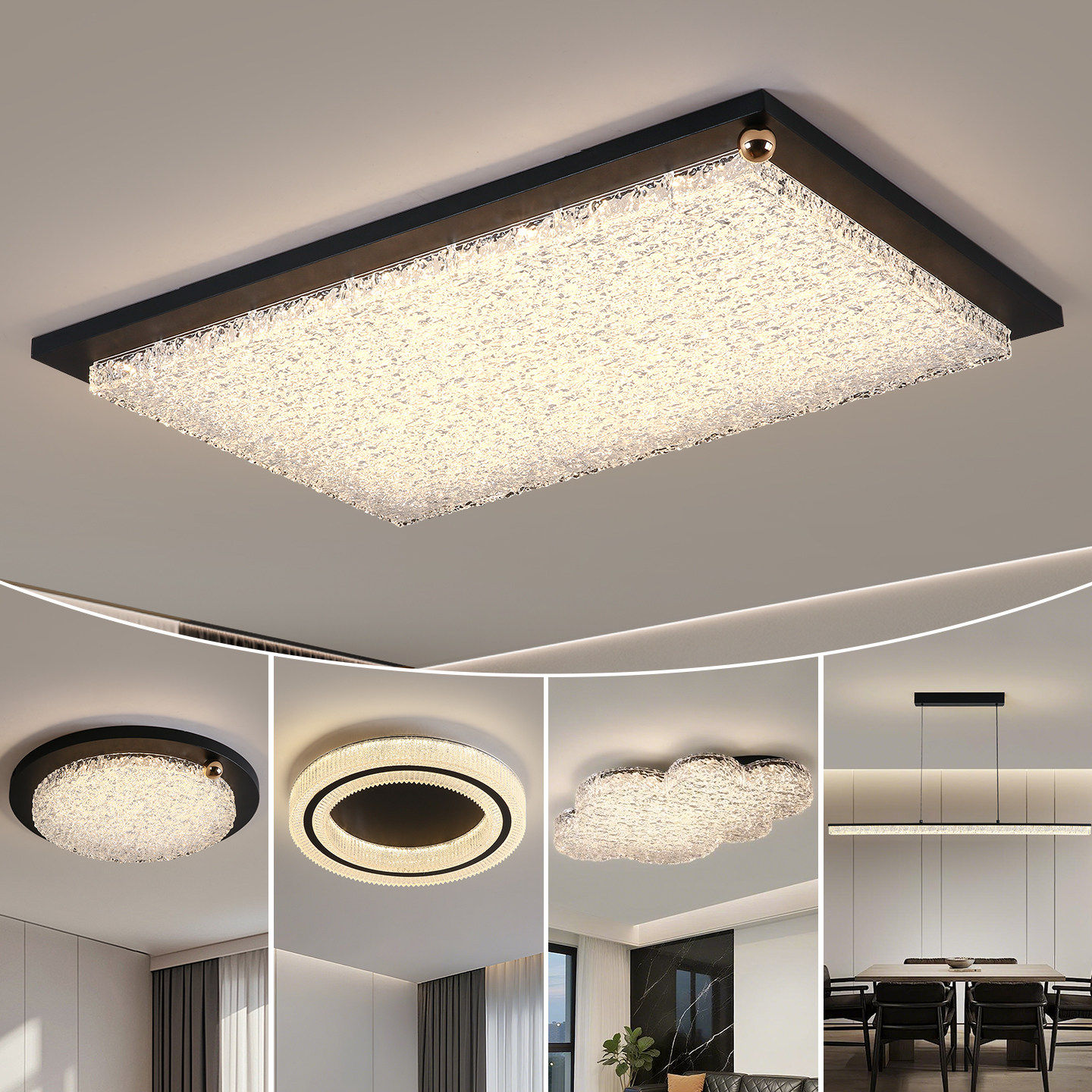 意式客厅卧室套餐吸顶灯现代简约大气水晶灯罩LED高级感2026新款