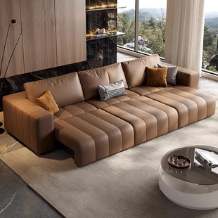 电动功能小户型沙发床现代客厅两用钢琴键全自动伸缩真皮沙发 意式