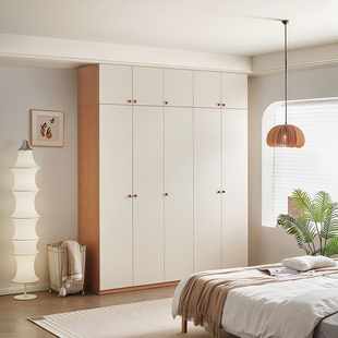 全友家居原木奶油风成品组合衣柜新款卧室家用收纳柜子衣橱分层