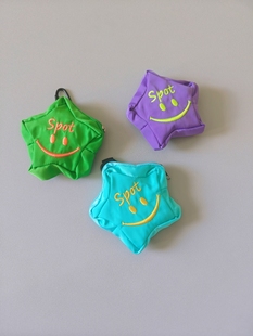 创意五星笑脸防水布小收纳包口红零钱折叠眼镜包金属挂钩背包伴侣