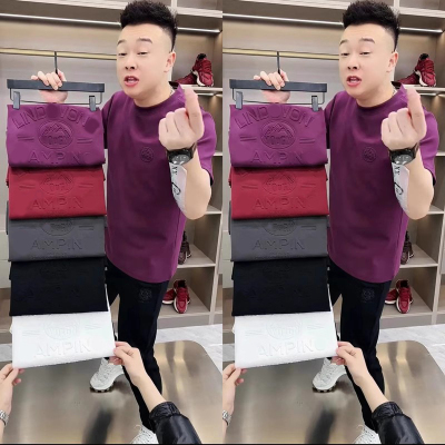 2025年秋冬季新款男士百搭潮流钢印字母短袖上衣潮流宽松时尚简约