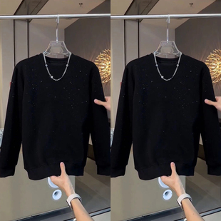 百搭满天星加绒圆领套头卫衣宽松休闲时尚 男士 百搭 新款 2026秋冬季