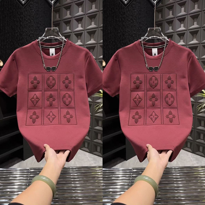 2025年秋冬新款男士百搭重工钢印短袖T恤上衣半袖青少年时尚休闲