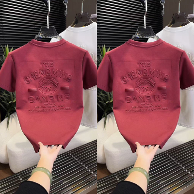 2025年秋冬季新款男士百搭加厚钢印字母短袖上衣时尚半袖T恤潮流