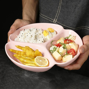 日式 分格餐盘饭盒大容量分菜盘子三格陶瓷早餐碟子分隔盘餐具家用