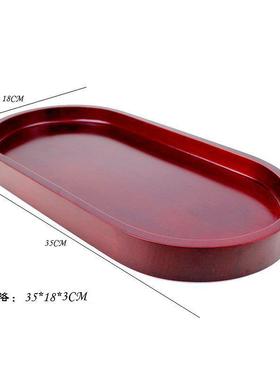 红色椭圆实木托盘木质茶盘水果盘酒店宾馆家用木餐盘木盘收纳盘