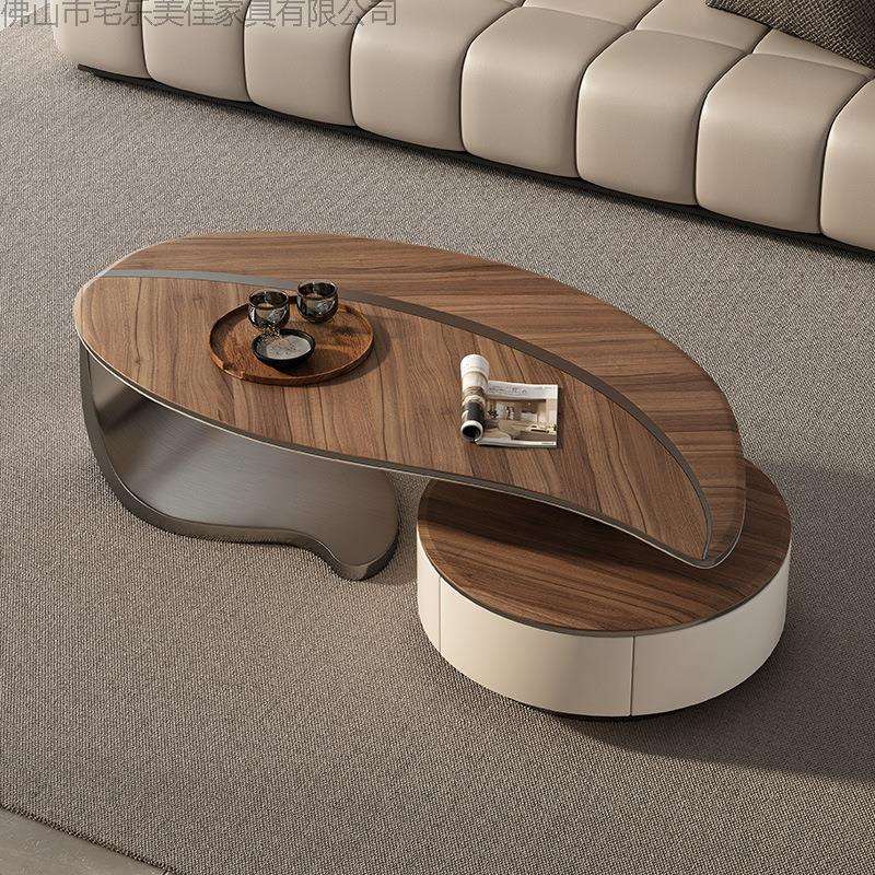 轻奢佛山极简现代设计师实木岩板创意异形小户型高端客厅家用茶几