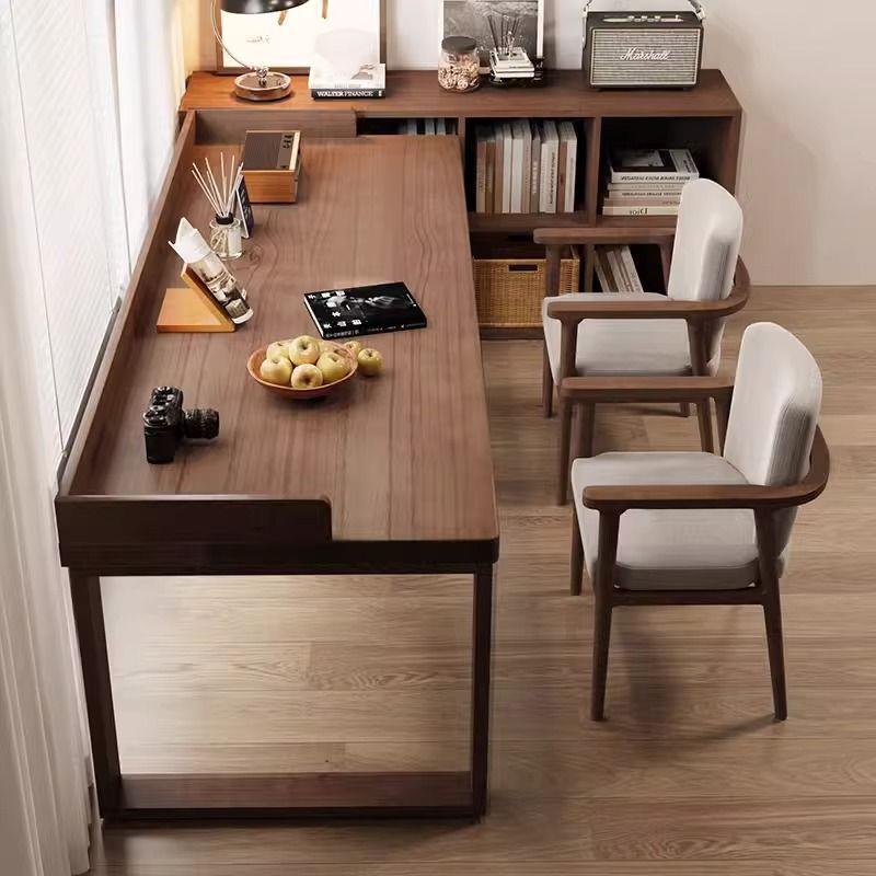 日式靠墙书桌实木双人长条桌家用学生学习桌台式电脑桌木办公桌子