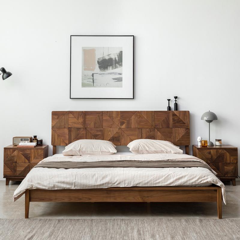 北欧黑胡桃木双人床1.8米2米全实木现代简约大床主卧婚床纯实木