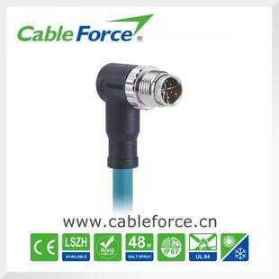 M12X-Code8Pin公弯头预铸CAT6A高速信号传输每秒10Gb传输速率