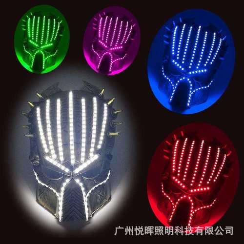 LED铁血战士面具5V高亮电影主题表演发光道具爆闪发光面具新款