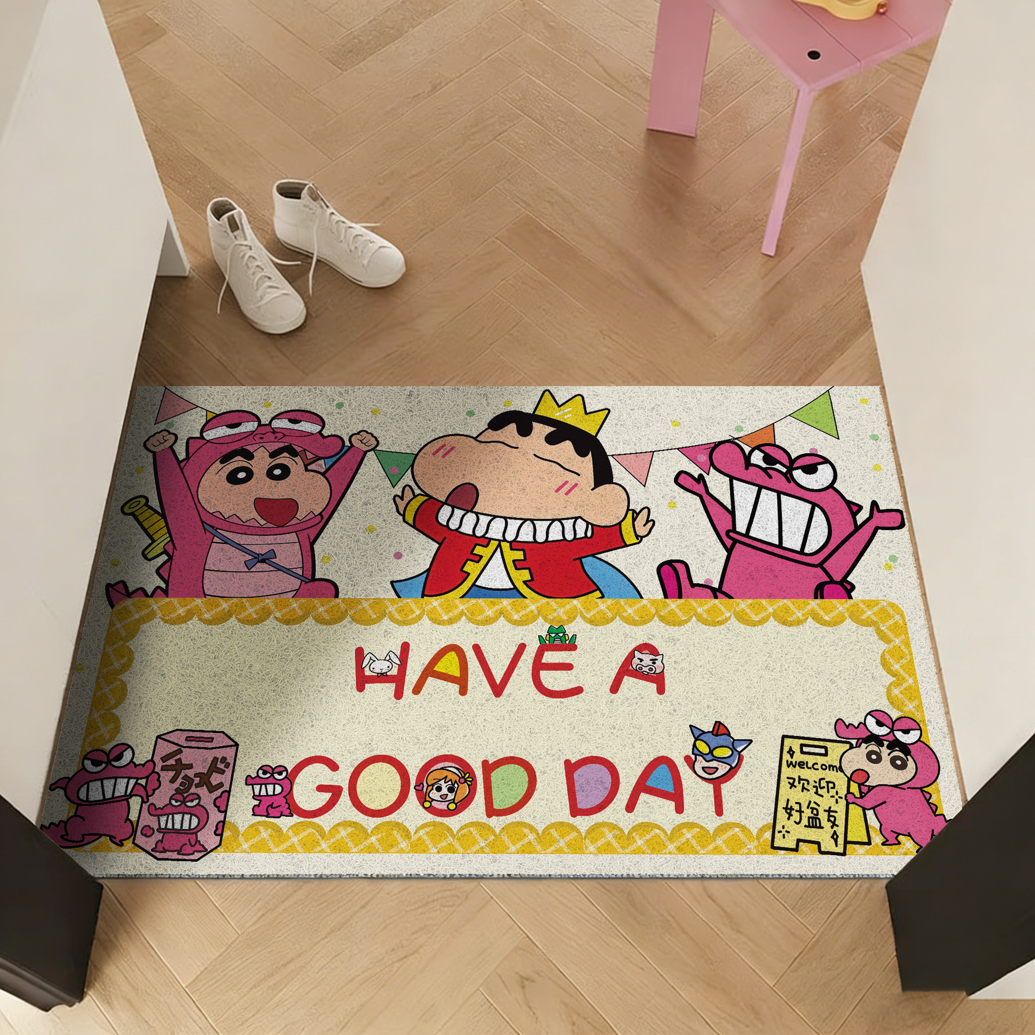 欢迎回家小新创意丝圈入户地垫进门垫玄关小清新耐脏家用换鞋脚垫