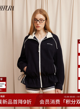 ARTE PURA25秋冬胶囊新款藏青拼白抽绳摇粒绒外套休闲韩系上衣女