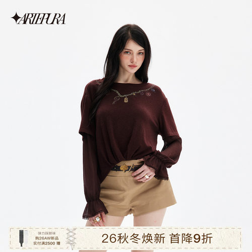 ARTEPURA薄纱假两件印花上衣