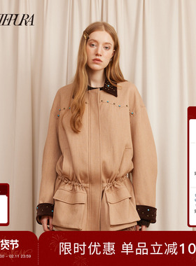 ARTE PURA25秋冬胶囊新款巴恩风重工铆钉拼接翻领抽绳宽松外套女