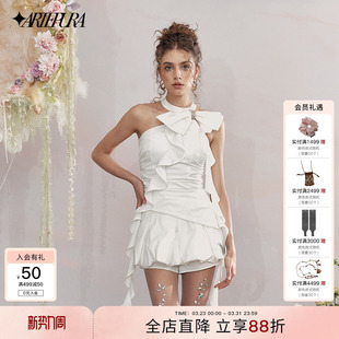 气质无袖 PURA白色蝴蝶结挂脖小上衣女修身 ARTE 背心 金靖同款