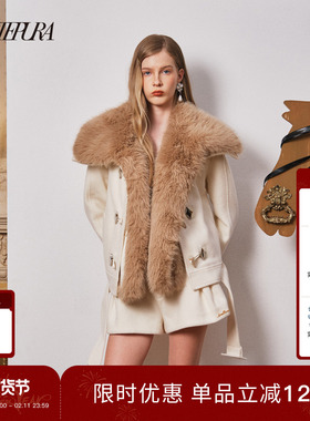 ARTE PURA2025秋冬新款撞色大翻领短外套褶皱毛呢短裤时尚套装女