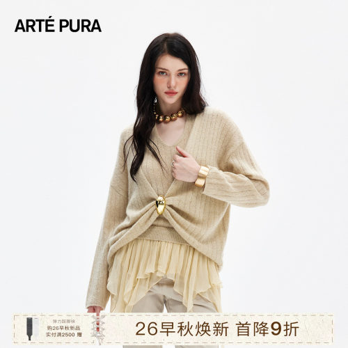 ARTE PURA2026秋季新款米杏色金扣山羊绒罩衫女复古休闲长袖上衣