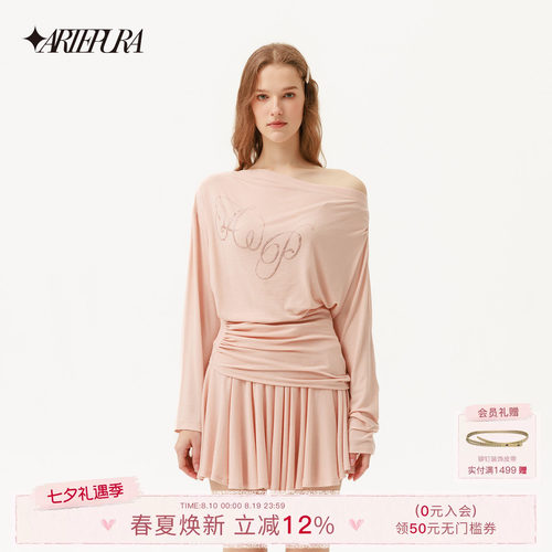 ARTEPURA烫钻斜肩针织上衣