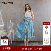 ARTE PURA海盐蓝挂脖连衣裙女设计感渐变亮片长裙钓系约会裙