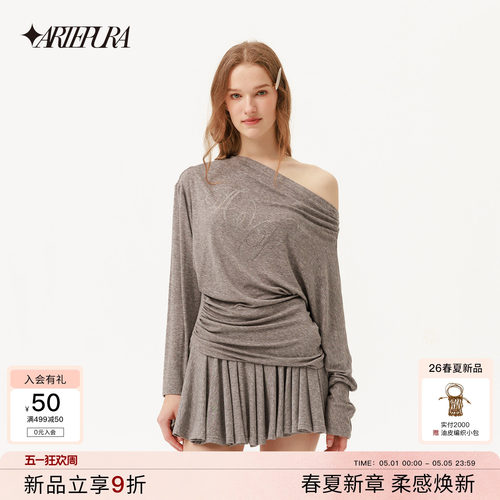 ARTEPURA斜肩烫钻针织上衣