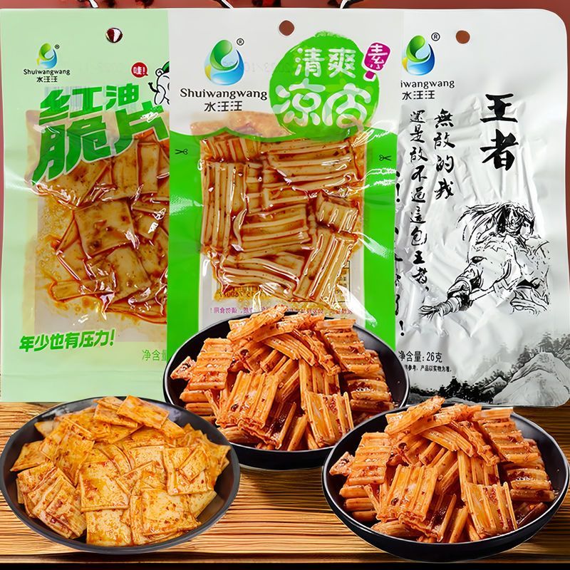 水汪汪红油脆片清爽凉皮粉皮爽口Q脆辣条面筋小吃零食组合图片