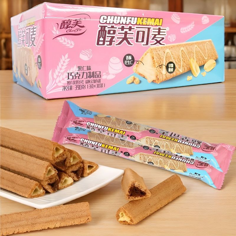 醇芙可麦夹心牛奶味纤麦饼干巧克力味饼威化饼干零食醇芙脆角涂层