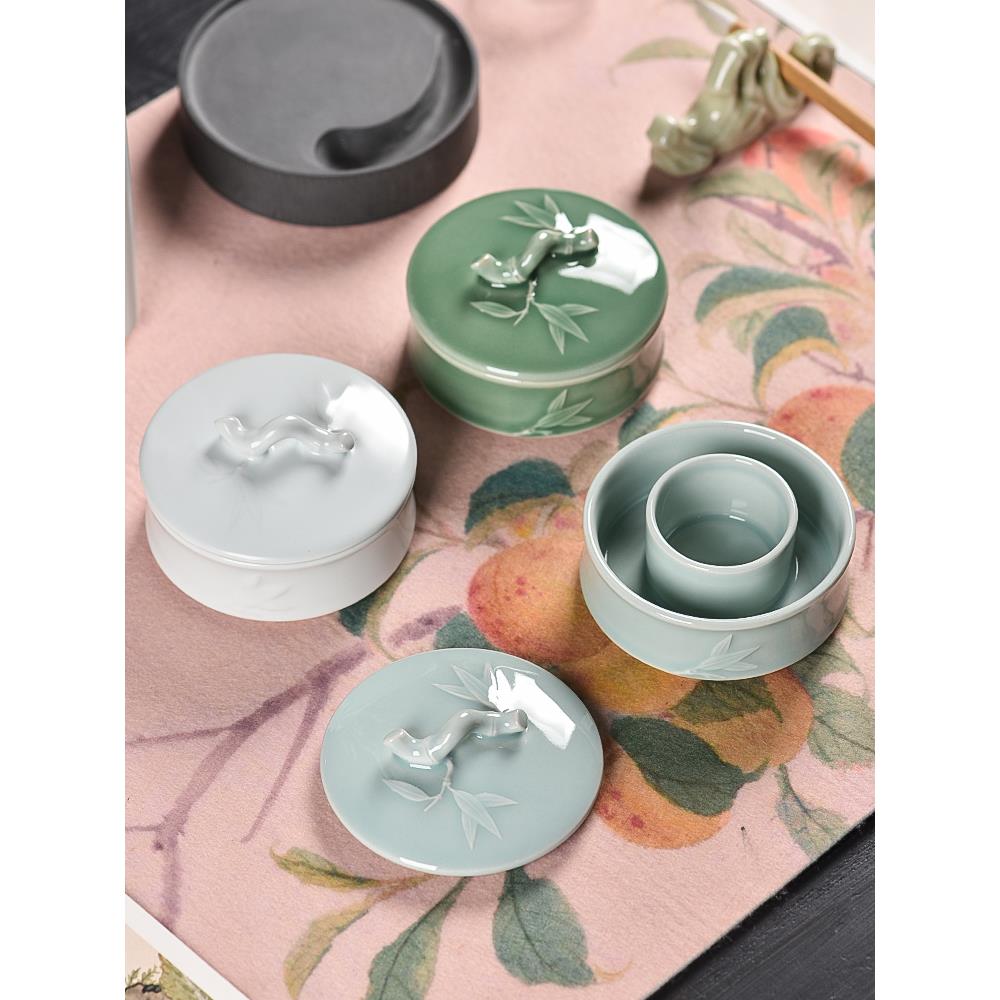 火锅砚台书法专用带盖节节高陶瓷保湿墨碟不干墨毛笔墨汁墨盒墨海