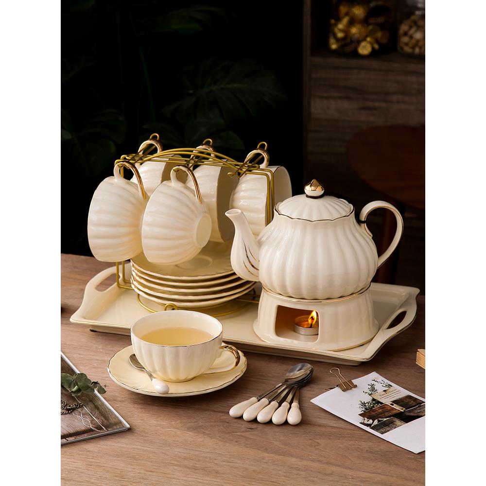 简约韩系茶壶茶杯套装加热陶瓷玻璃蜡烛英式下午花茶具结婚送礼