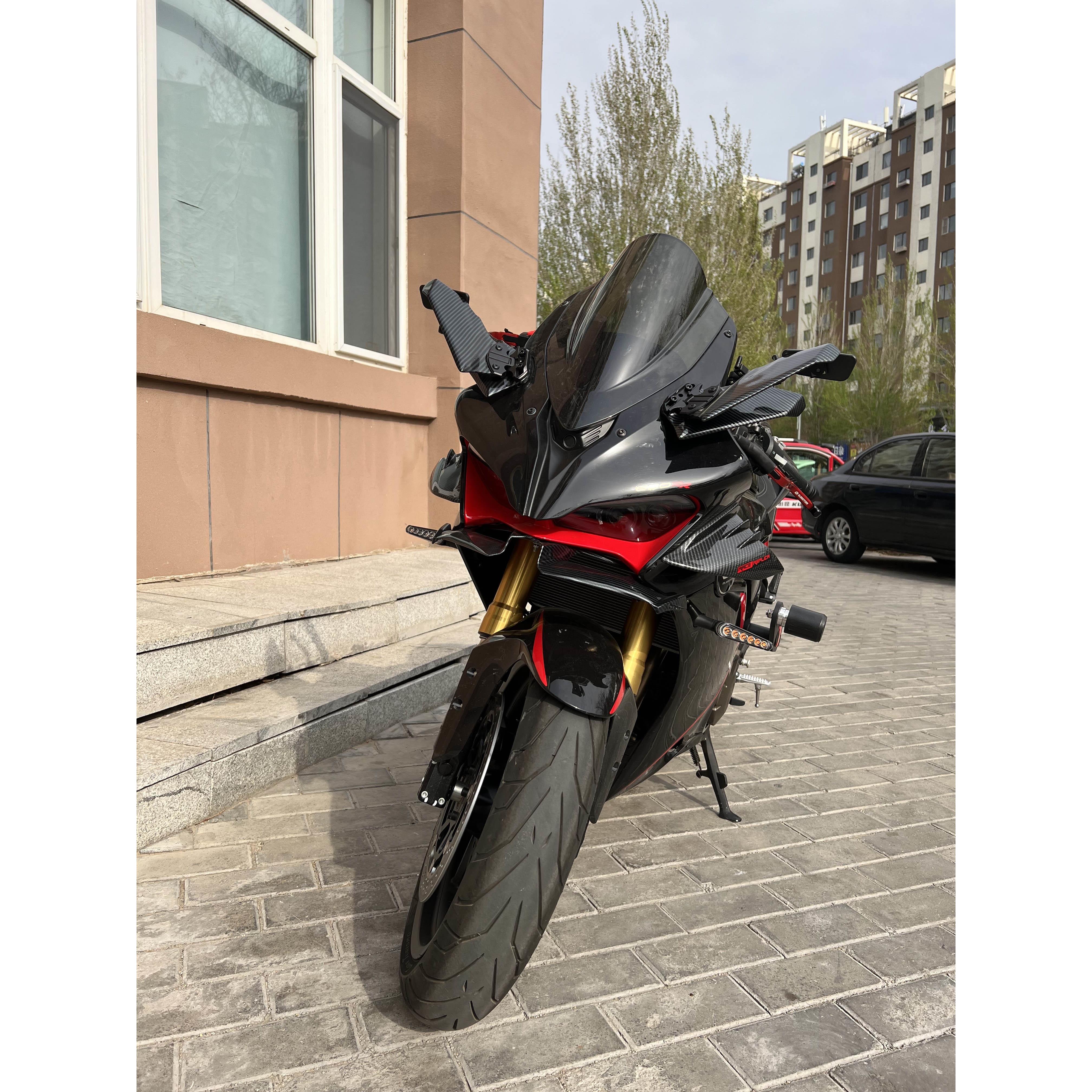 适用钱江22-25赛450AMT赛600改装前下唇定风翼后视镜亮剑风挡配件