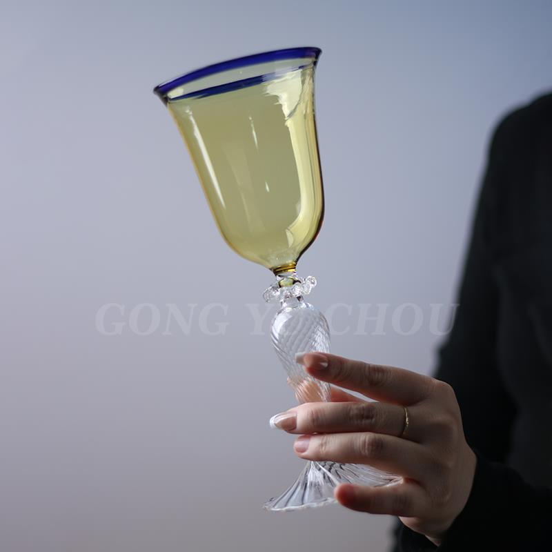 法式覆古热红酒杯耐热玻璃材质高脚杯香槟杯vintage中古葡萄酒杯