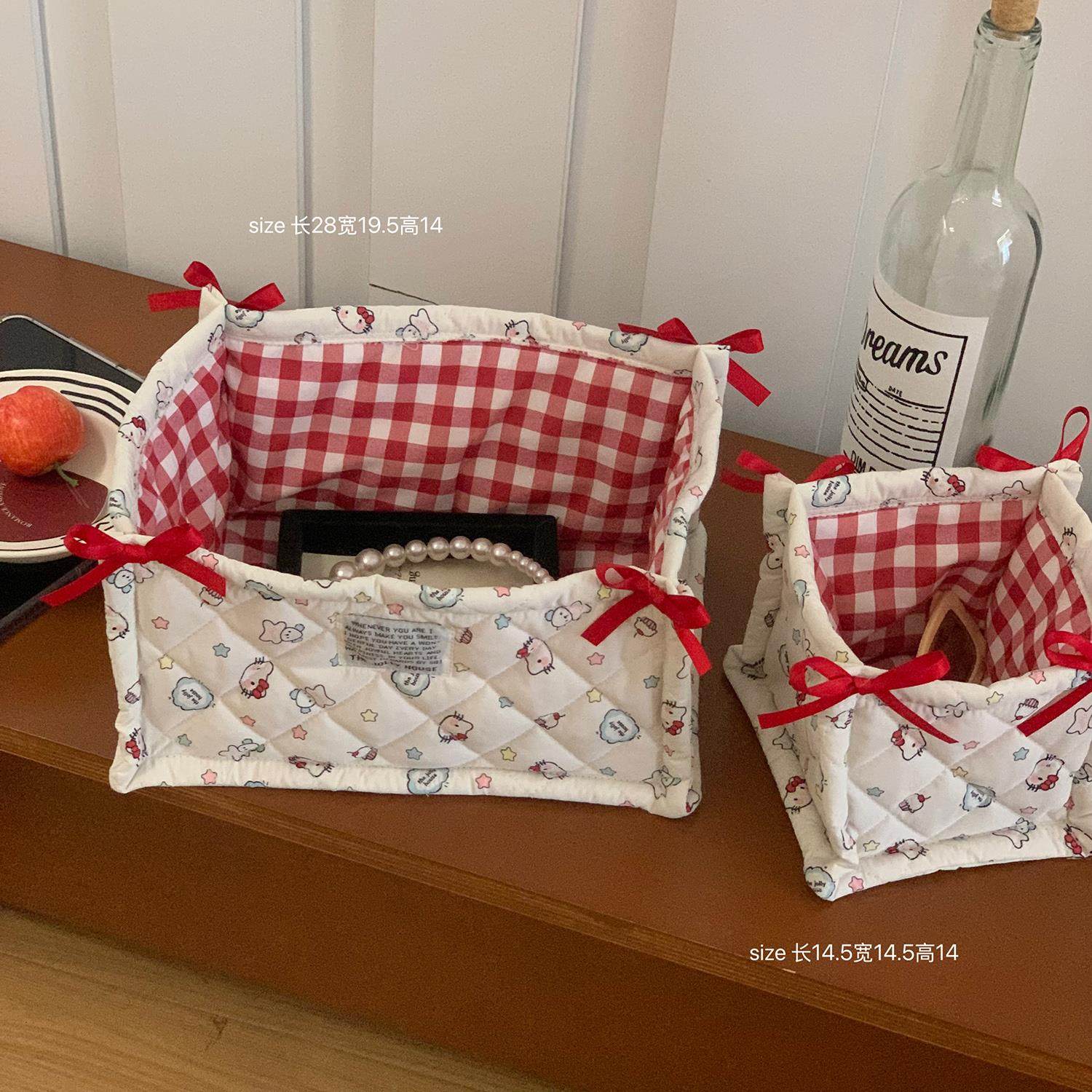 可爱收纳筐ins绗缝布艺桌面整理收纳盒长方形杂物收纳篮家居宿舍