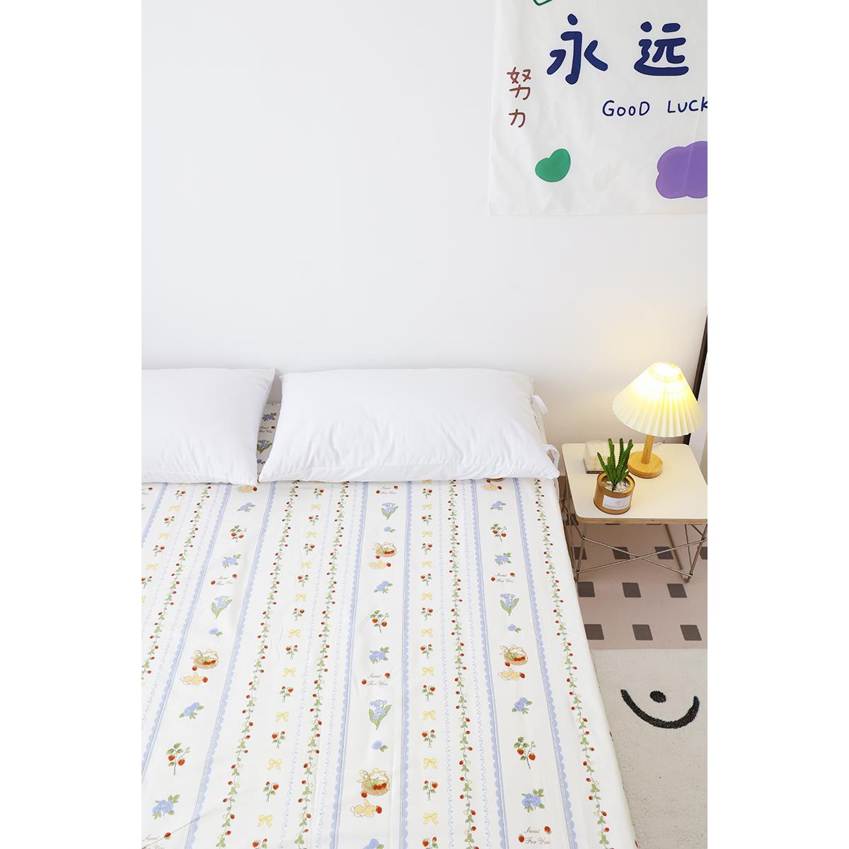 草莓花园可爱兔子全棉斜纹混搭水洗棉单双人床单床笠枕套被套单件