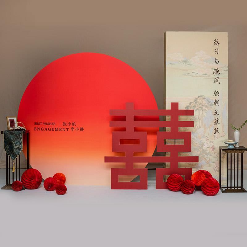 千墨派对订婚布置装饰kt板定制全套摆件台背景墙新中式简约背景板
