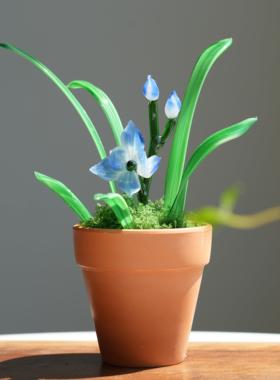 淄博琉璃仿真兰花盆栽手工艺品中式玄关茶台桌面花卉装饰摆件礼物