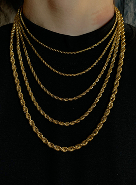 GangGang潮流嘻哈钛钢麻花链防过敏不掉色日常百搭美式锁骨链男女