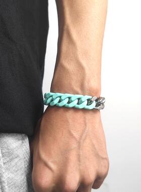 GangGang原创钛钢拼烤漆陶瓷拼色古巴手链不掉色小众嘻哈饰品男女