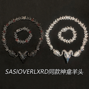 SASIOVERLXRD同款满锆古银做旧大号神龛羊头项链小众嘻哈个性配饰