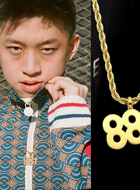 rich brian同款潮流嘻哈88rising88up项链男钛钢不掉色rapper配饰