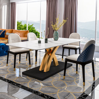 意式小户型餐桌椅轻奢亮光岩板方桌家用现代饭桌多功能组合圆桌子
