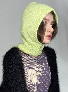 韩国设计师款糖果色含20羊毛针织毛线保暖套头帽巴拉克拉法帽冷帽