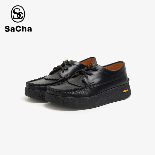SACHA品牌真皮流苏厚底系带乐福鞋休闲鞋BTFF-0372