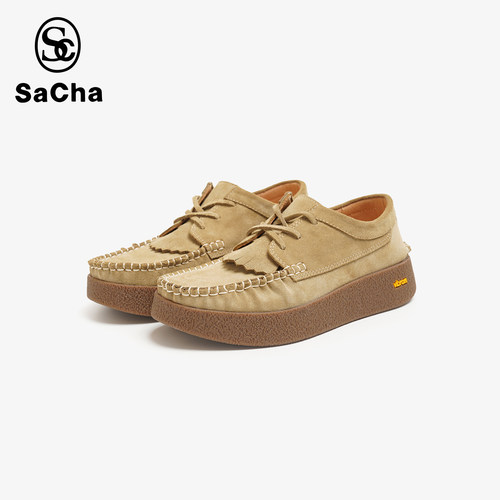 SACHA复古舒软乐福鞋反毛皮流苏休闲鞋BTFF-0371
