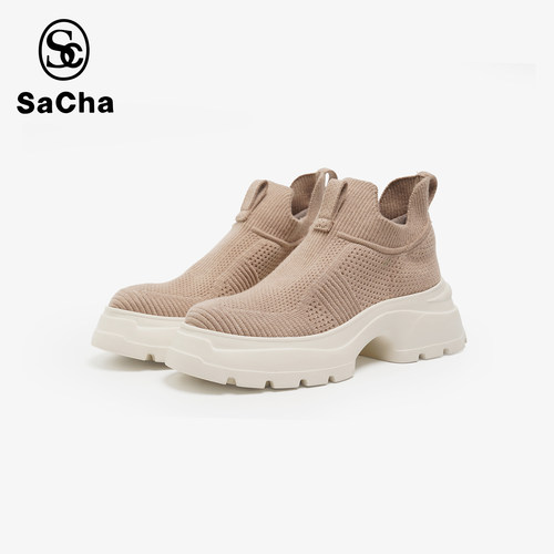 SACHA中筒冬季保暖厚底针织马丁靴短靴BTCB-0359